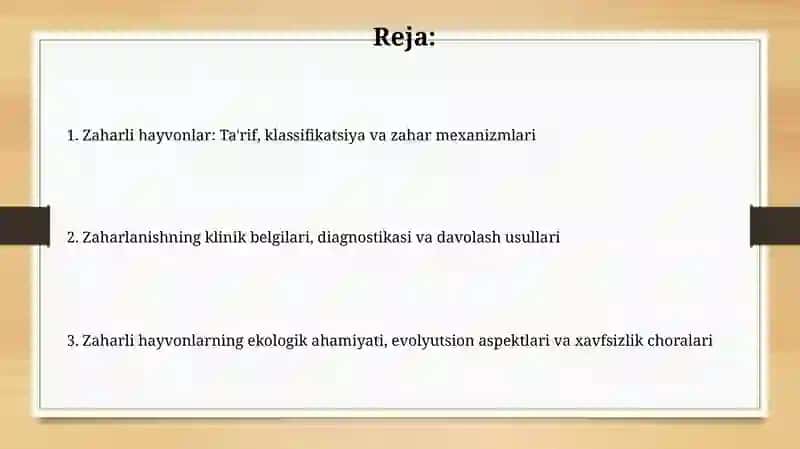 Tibbiy biologiya: zaxarli hayvonlar 2