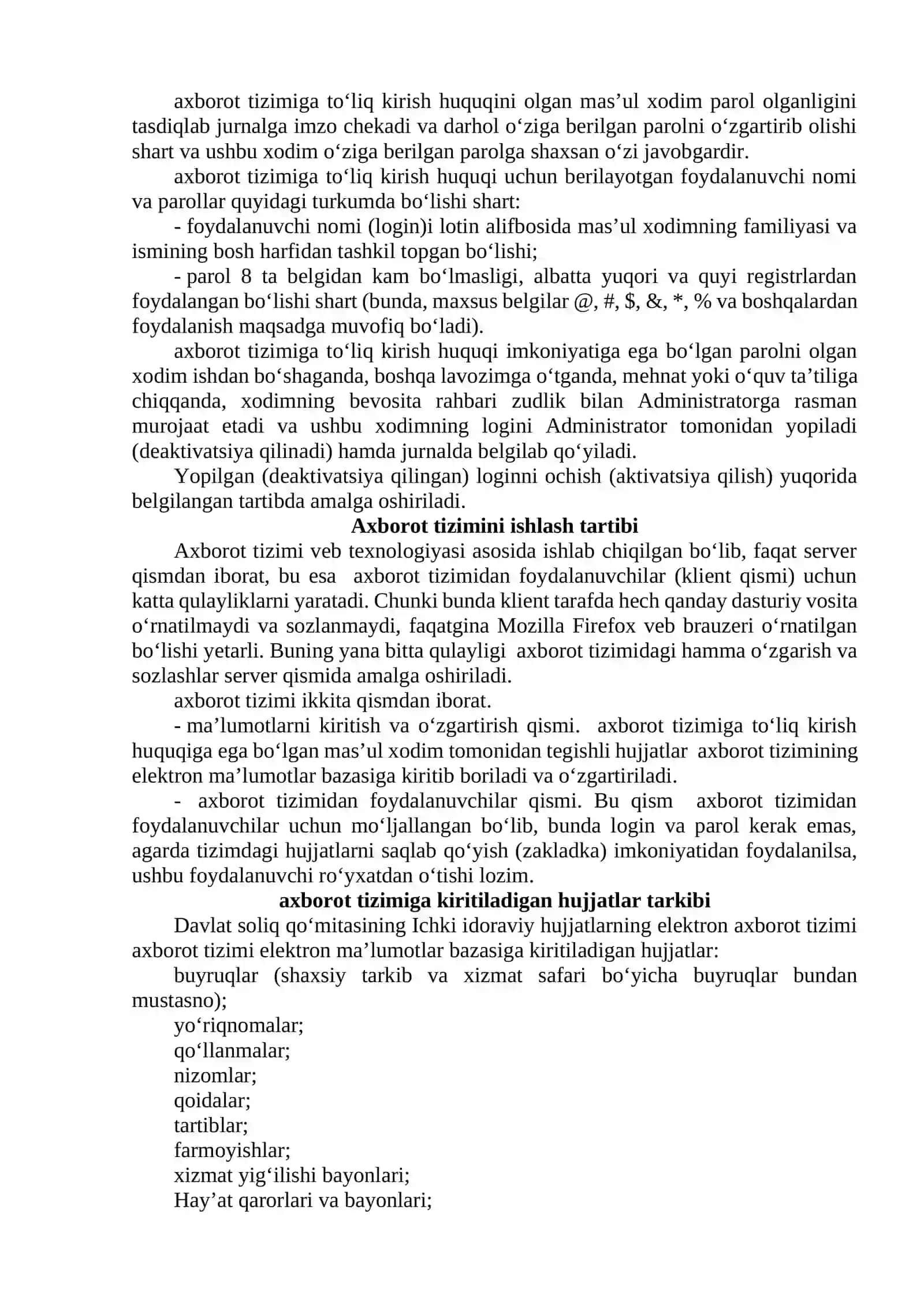 Ichki idoraviy hujjatlar elektron axborot tizimi  axborot tizimida 2