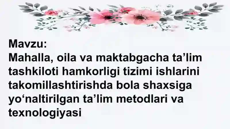 Mahalla, oila va maktabgacha taʼlim tashkiloti hamkorligi 2