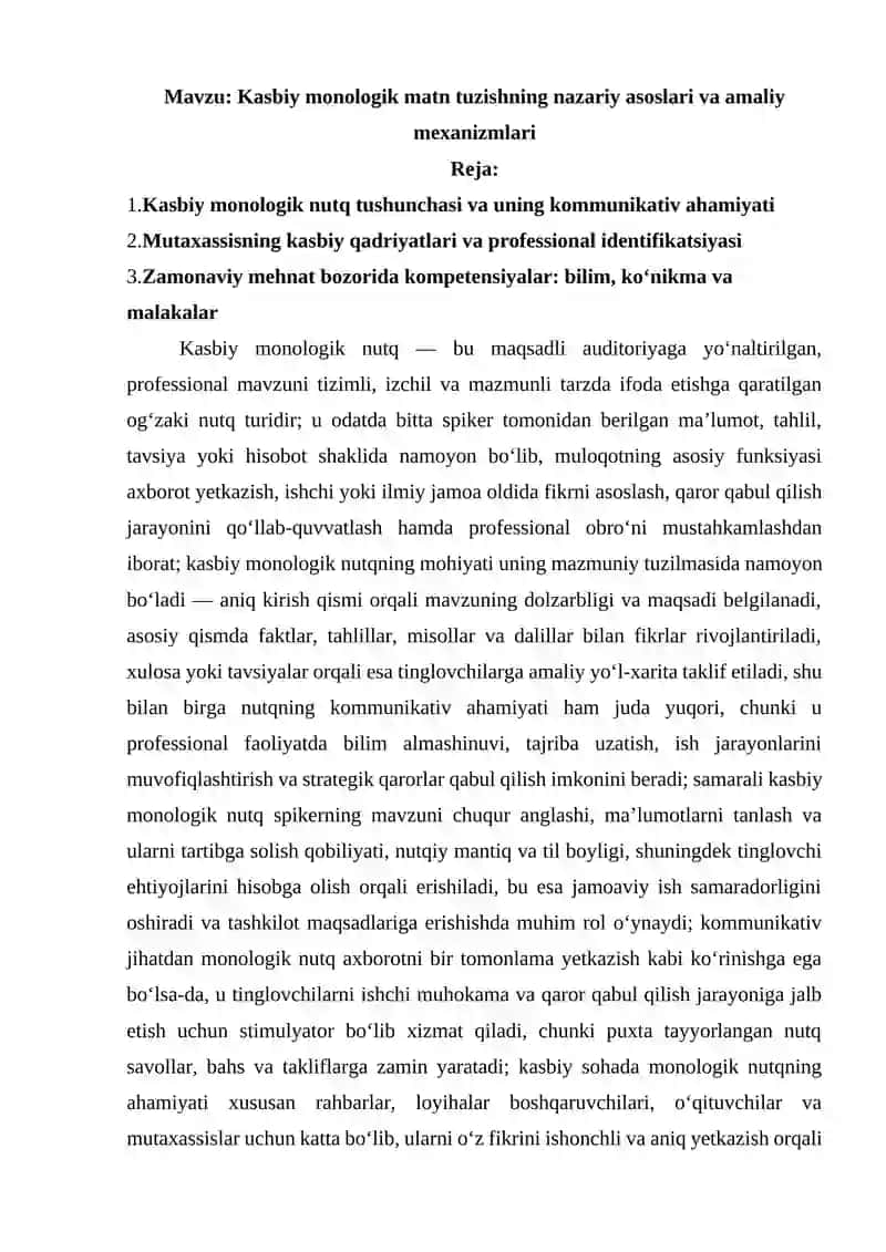 Kasbiy monologik matn tuzishning nazariy asoslari va amaliy mexanizmlari 2