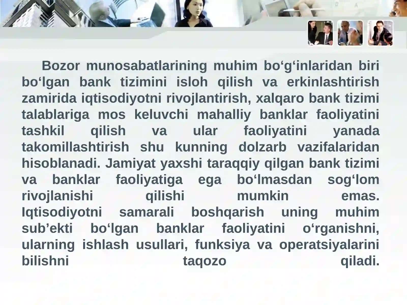 BANK ISHI VA MOLIYA ASOSLARI FANIGA KIRISH 2
