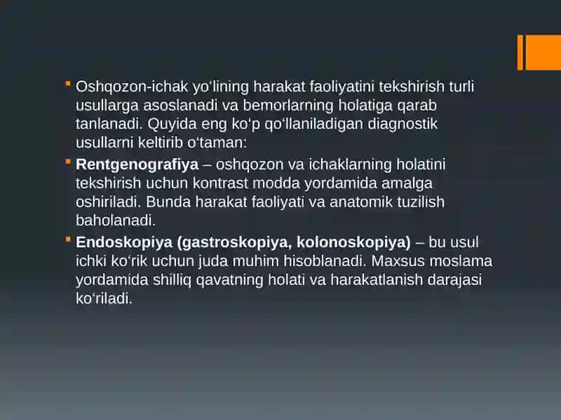 Oshqozon ichak yo’lining harakat faoliyatini tekshirish usullari 2