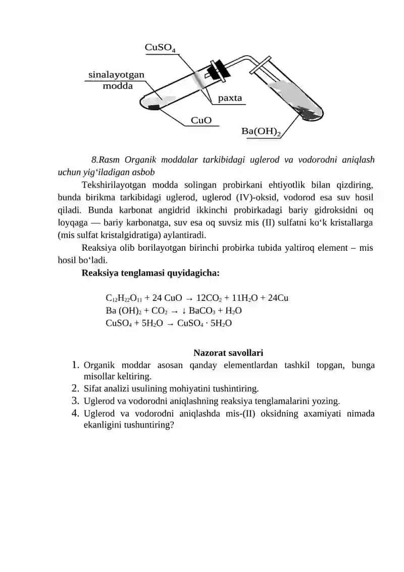 2-LABORATORIYA ISHI. ORGANIK MODDALARNING SIFAT ANALIZI 2