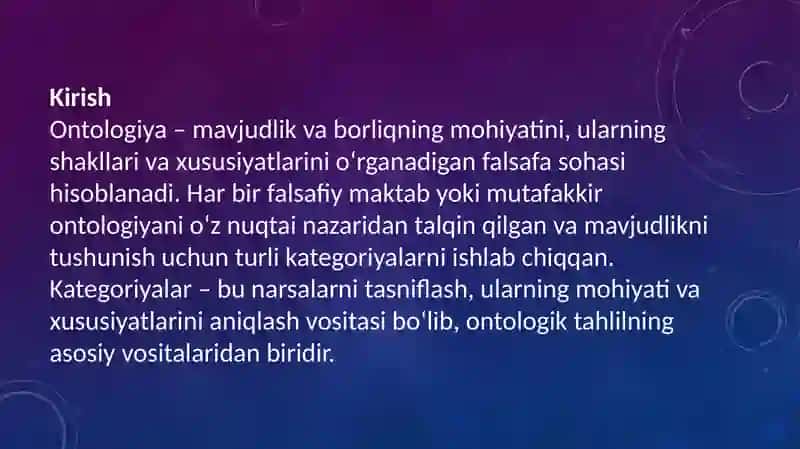 Aristotel, Forobiy va Kant ontologiyasida kategoriyalar tasnifini qiyosiy tahlil etish va farqlarini aniqlash 2
