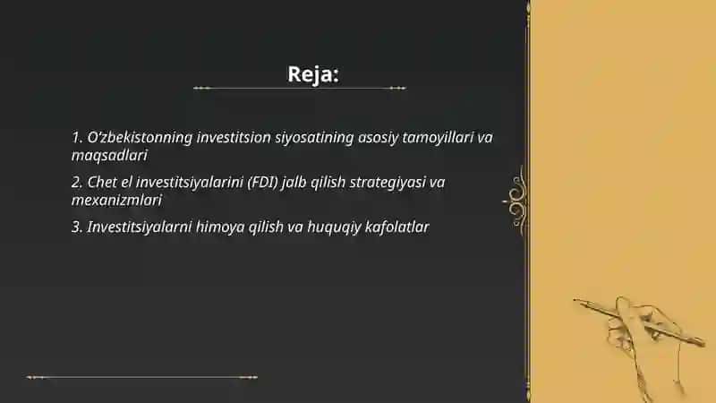 O‘ZBEKISTONDA INVESTITSIY IQTISODIY SIYOSAT 2