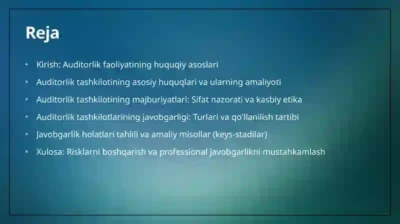 Auditorliktashkilotlarininghuquqlarimajburyatlarivajavobgarliklari 2