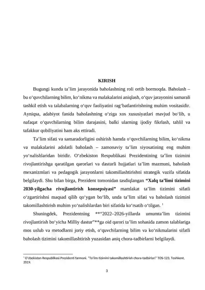 ADABIYOT DARSLARIDA AN’ANAVIY BAHOLASHGA XOS XUSUSIYATLAR 2