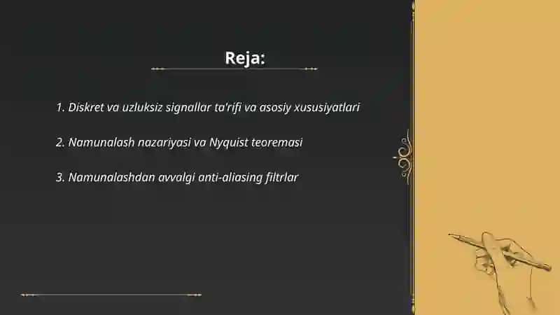 Diskret va uzluksiz signallar ta'rifi va asosiy xususiyatlari 2
