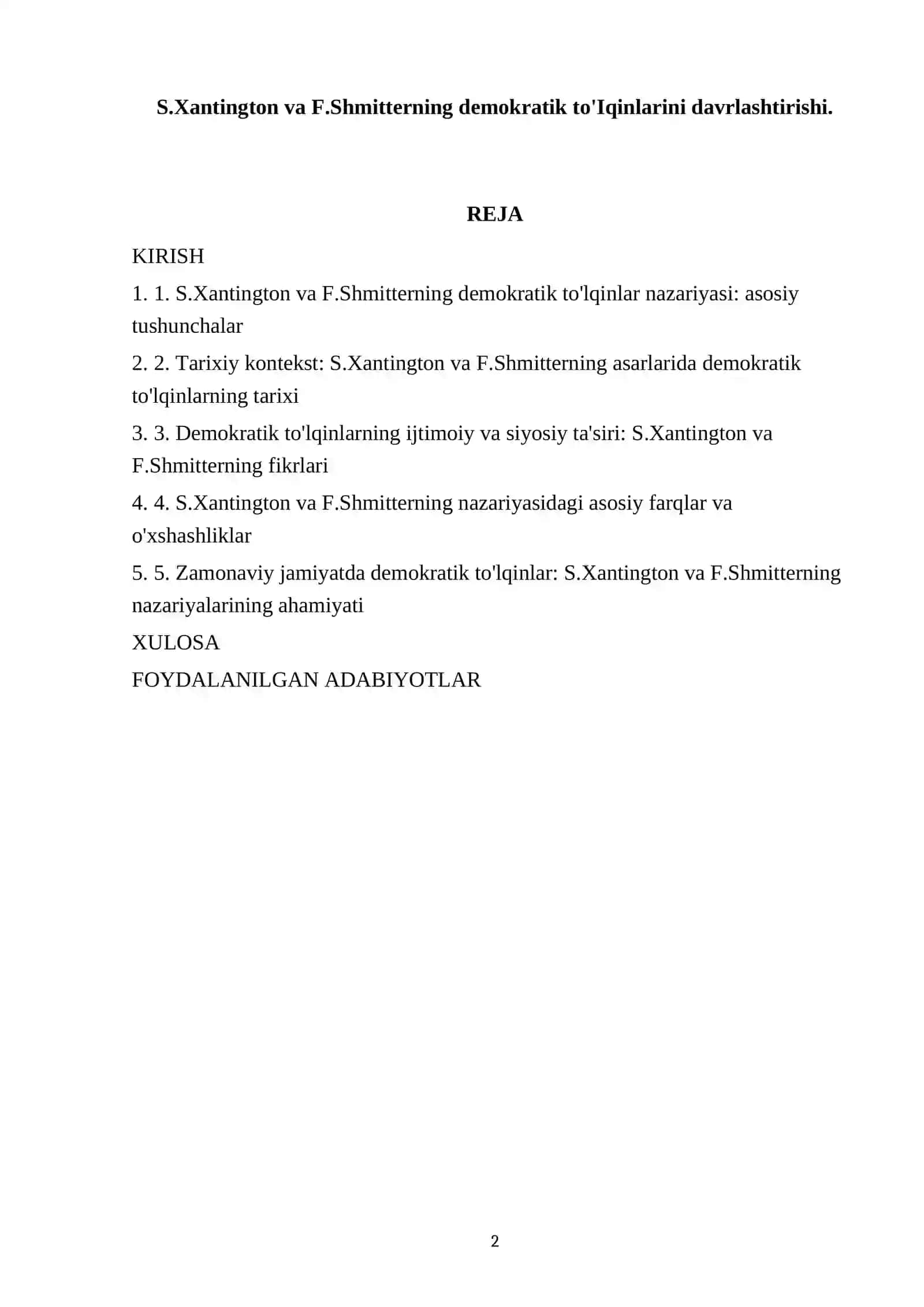 S.Xantington va F.Shmitterning demokratik to'Iqinlarini davrlashtirishi 2