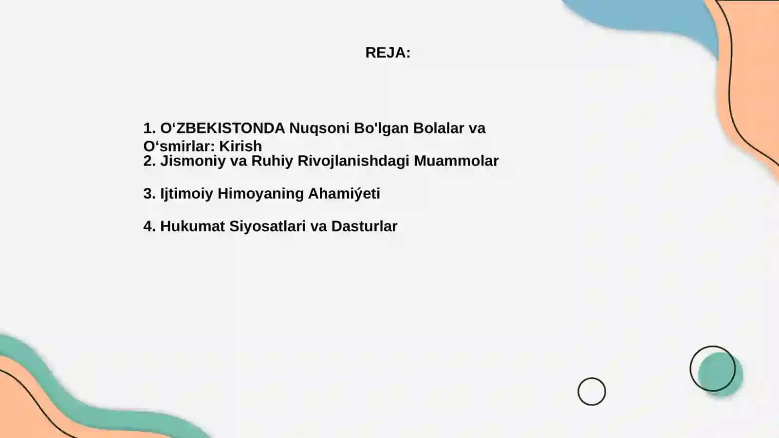 OʻZBEKISTONDA Nuqsoni Bo'lgan Bolalar va Oʻsmirlar: Kirish 2