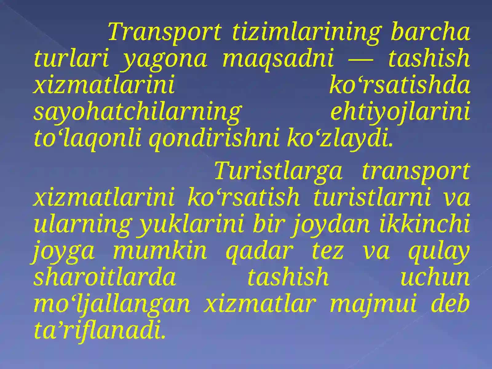 Turizm sohasida transport xizmatlari 2