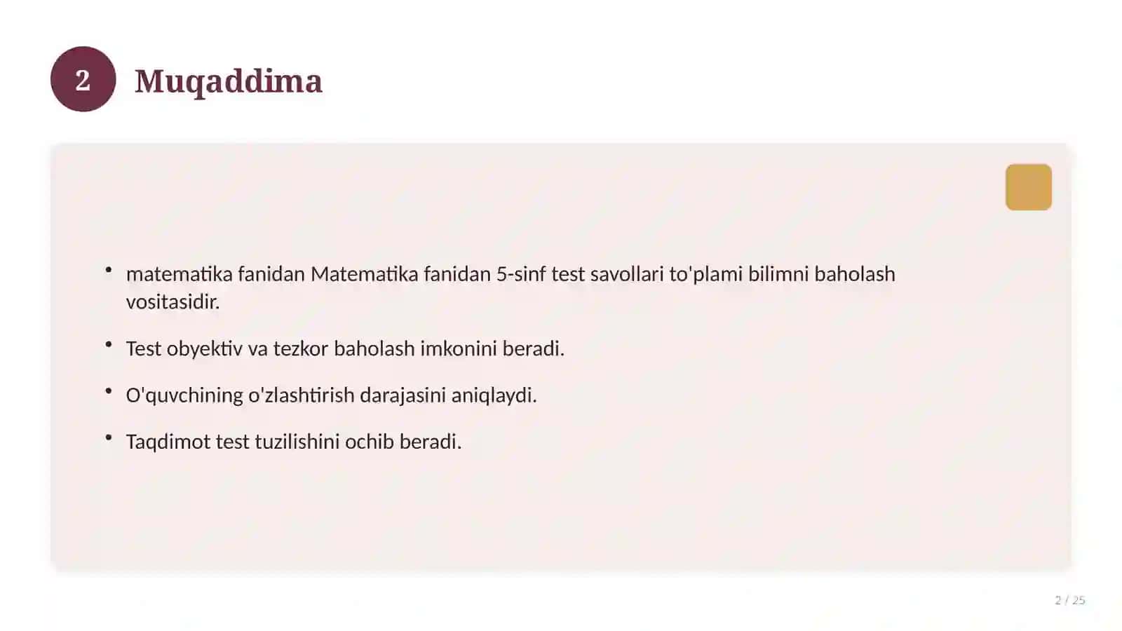 Matematika fanidan 5-sinf test savollari to'plami 2