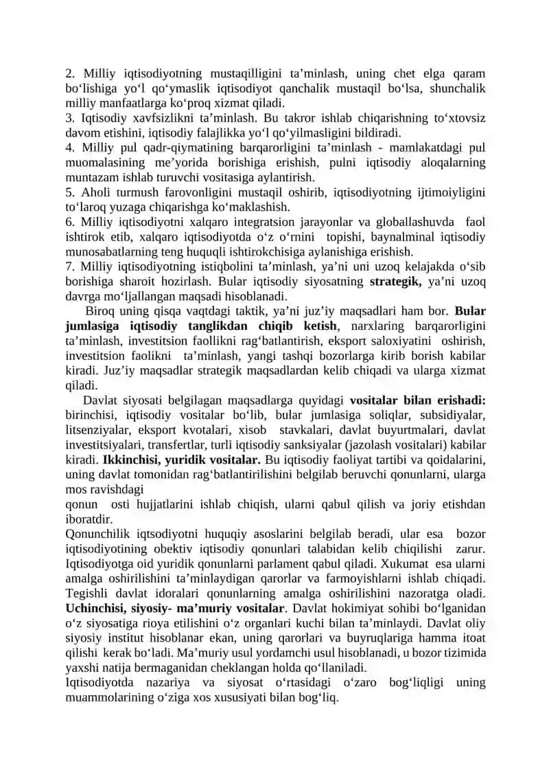 IQTISODIYOT, BOZOR VA IQTISODIY SIYOSAT 2