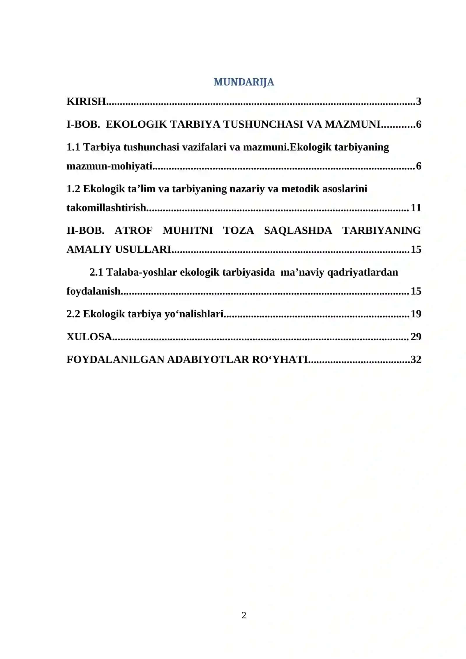 “Atrof-muhitni toza saqlashda ajdodlarimiz me’rosidan foydalanishning amaliy usullari." 2