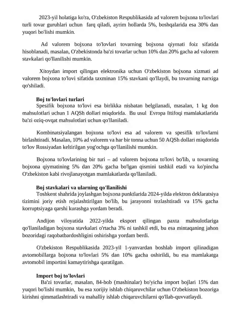 BOJXONA TO’LOVLARI VA ULARNING TURLARI 2