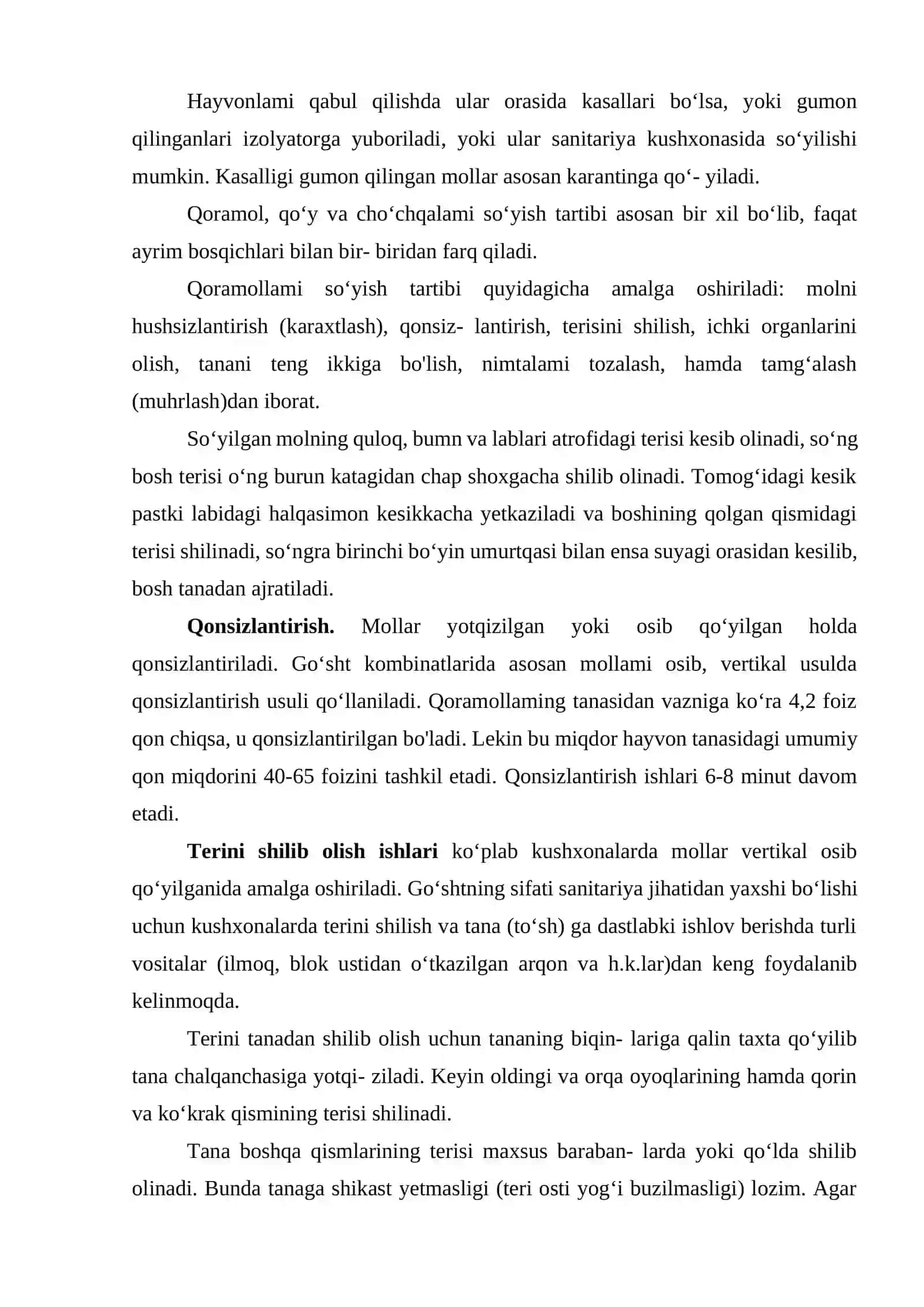 Qoramol, yirik va mayda mollarni so‘yish texnologik sxemasi 2