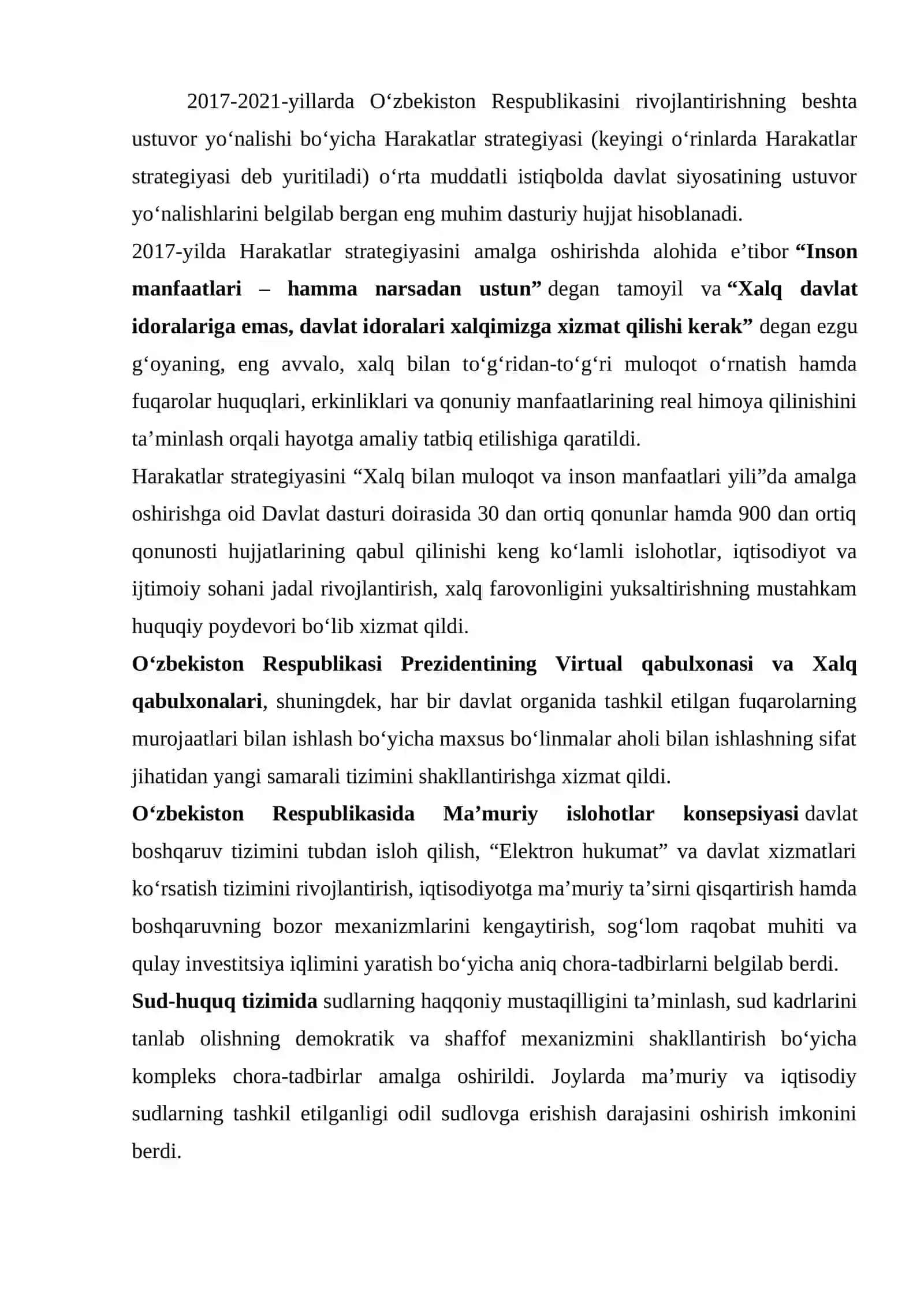 O'ZBEKISTONNI RIVOJLANTIRISHNING BESHTA USTUVOR YO'NALISHI BO’YICHA HARAKATLAR STRATEGIYASI JAMIYAT HAYOTIDAGI O’RNI VA AHAMIYATI 2