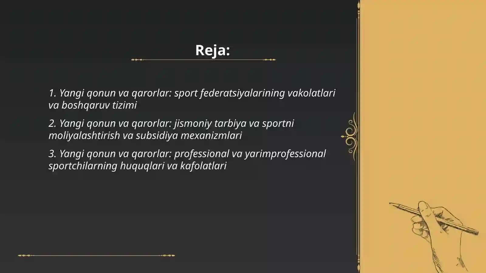 Oʻzbekiston Respublikasida jismoniy tarbiya va sport sohasidagi yangi qonun va qarorlar 2