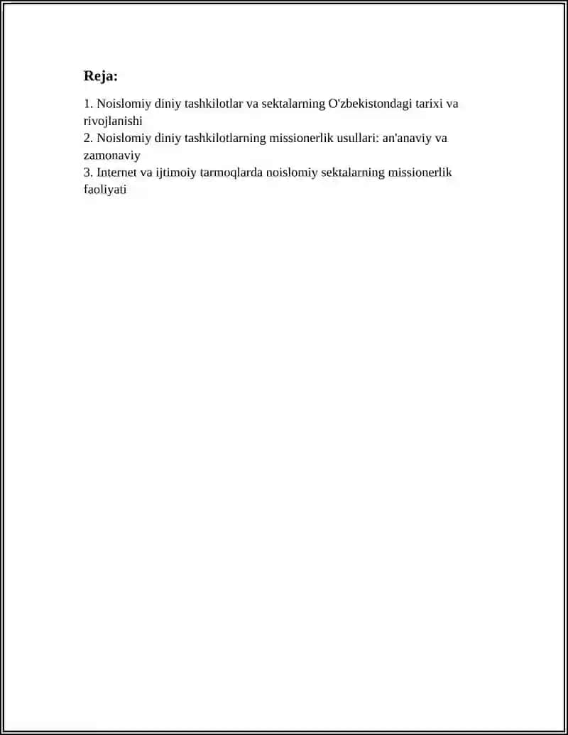 NOISLOMIY DINIY TASHKILOTLAR VA SEKTALARNING MISSIONERLIK FAOLIYATI 2