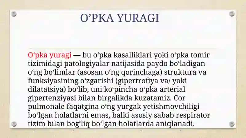 OʻPKA YURAGI (Cor pulmonale) 2