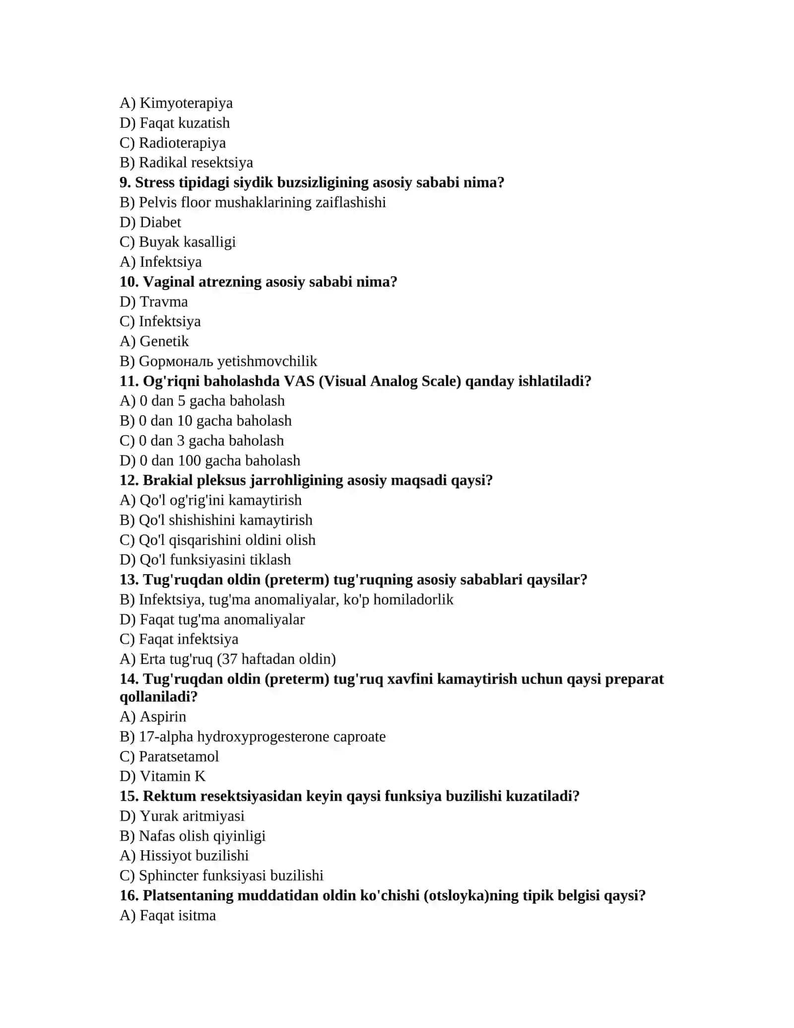 Tibbiyot vakansiya savollari 2