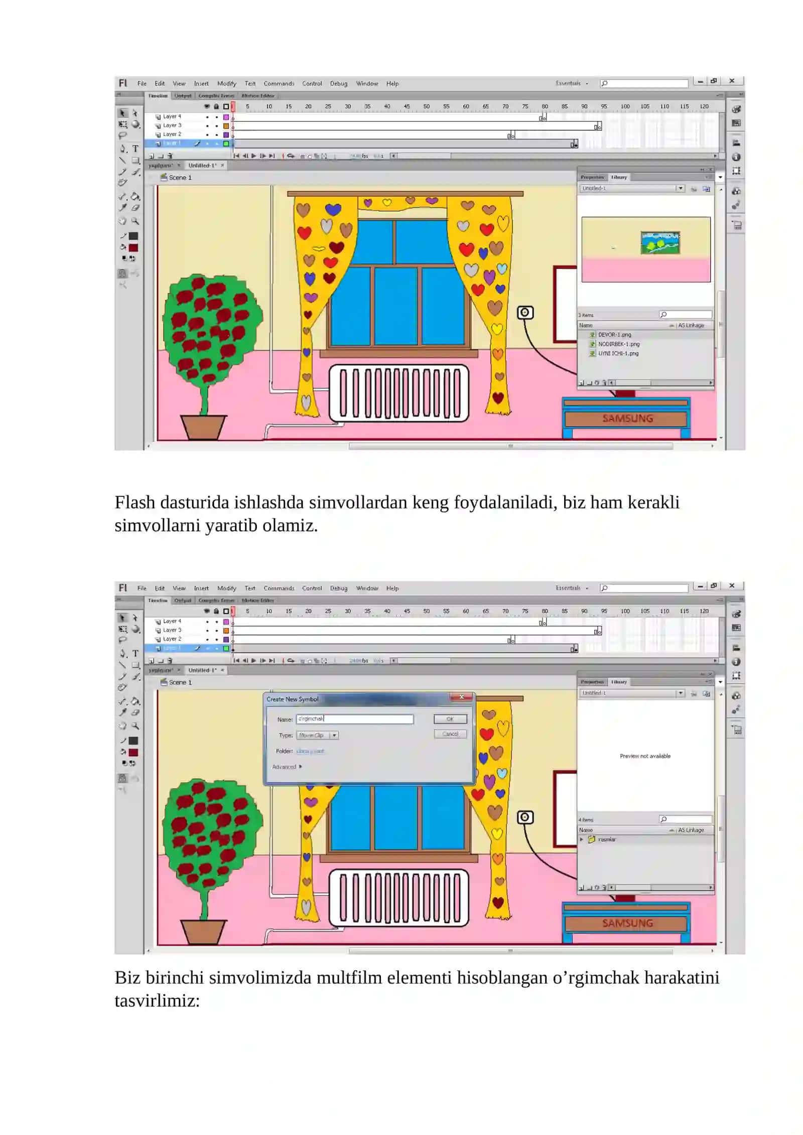 Amaliy ish 21: Adobe flash dasturida animatsion multfilm yaratish 2
