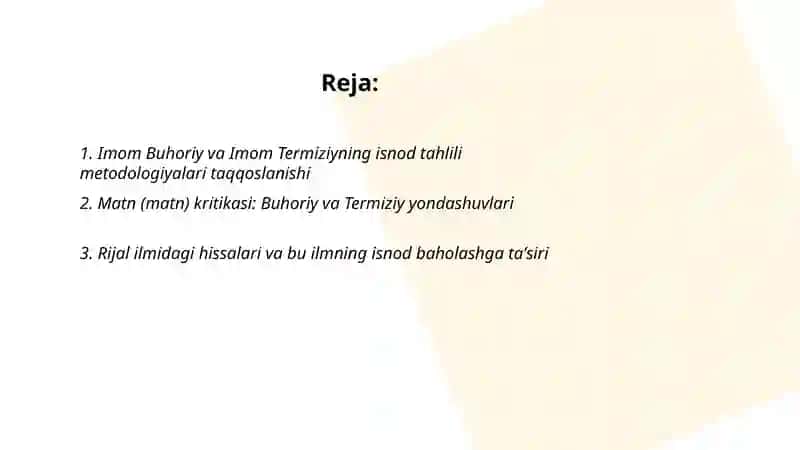 Imom Buhoriy va Imom Termiziyning hadis ilmiga qo’shgan hissalarini qiyosiy tahlili 2