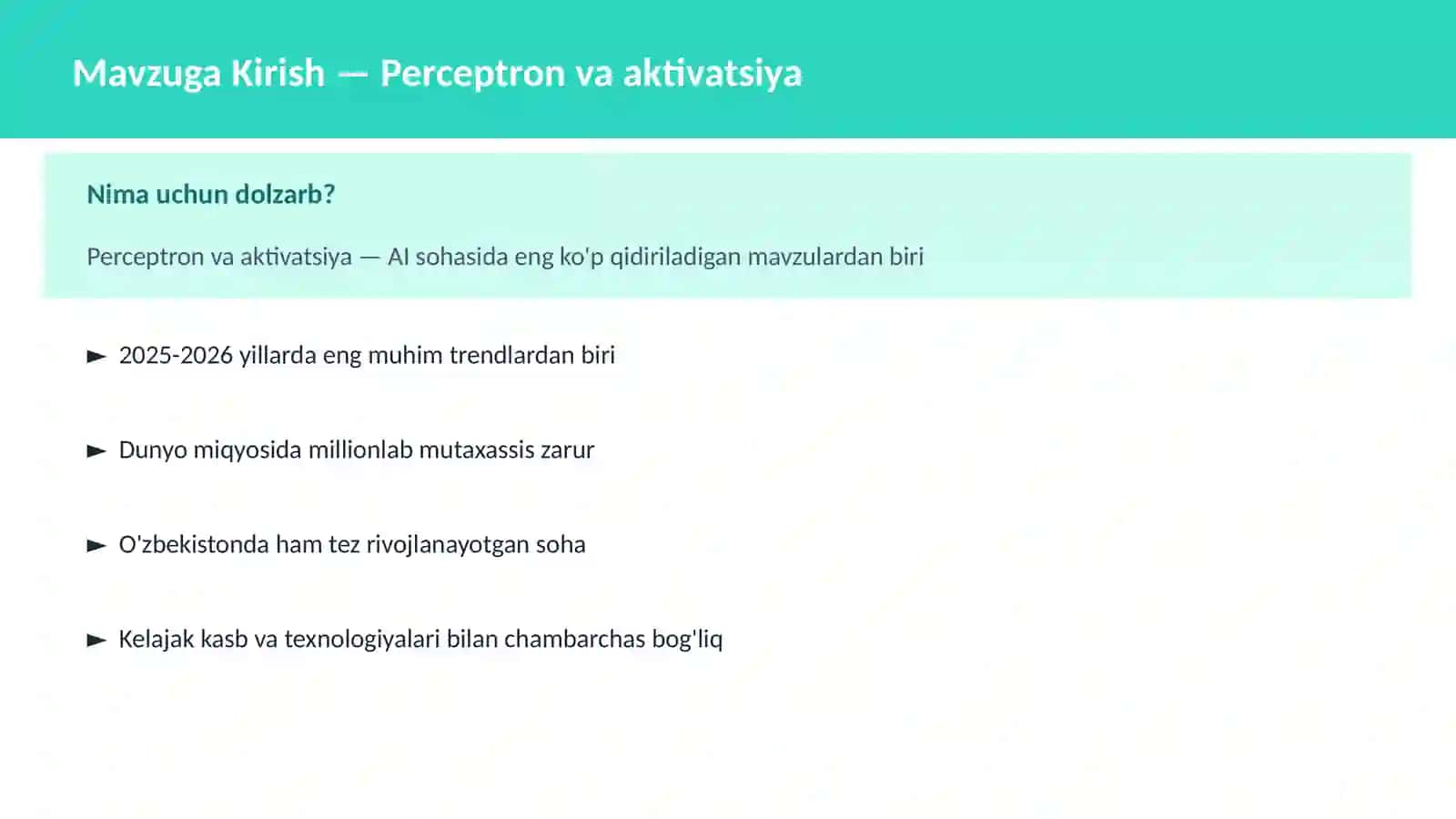 AI | DEEP LEARNING VA NEYRON TARMOQLAR 2