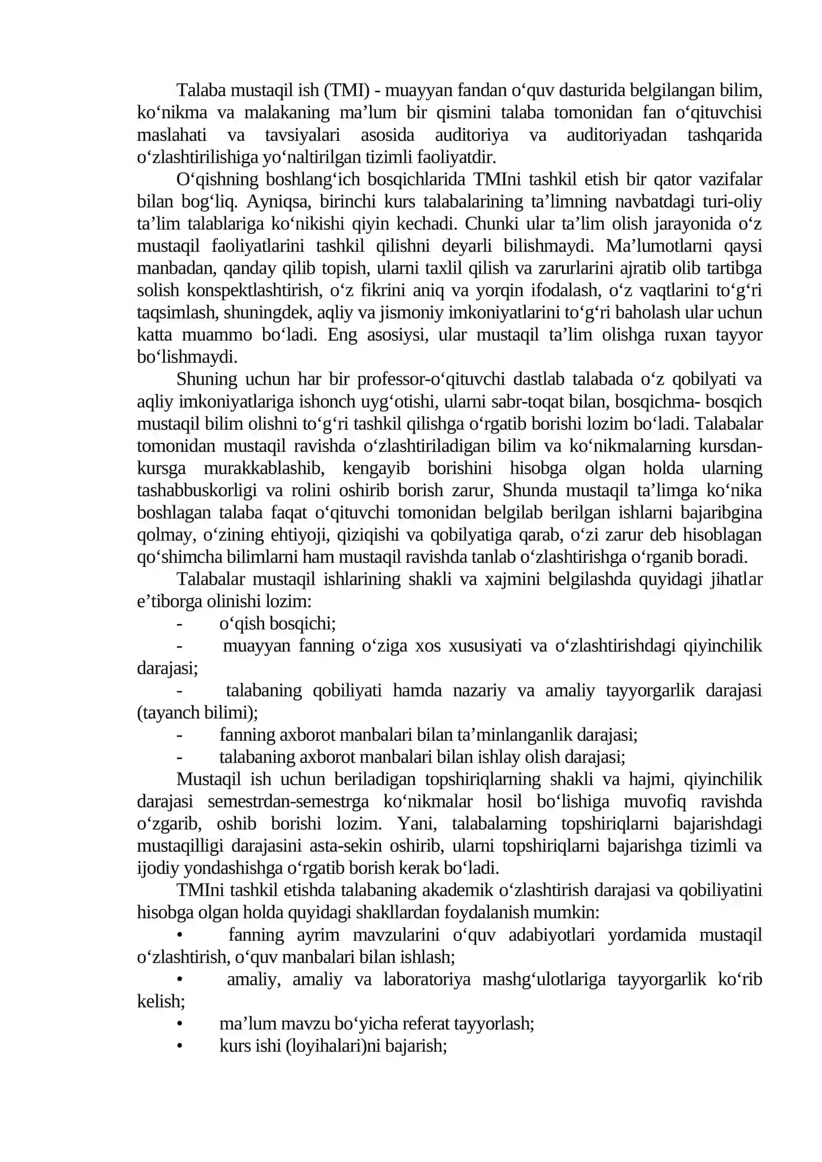 MUSTAQIL TA’LIM, UNING TURLARI VA BAJARILISHI 2