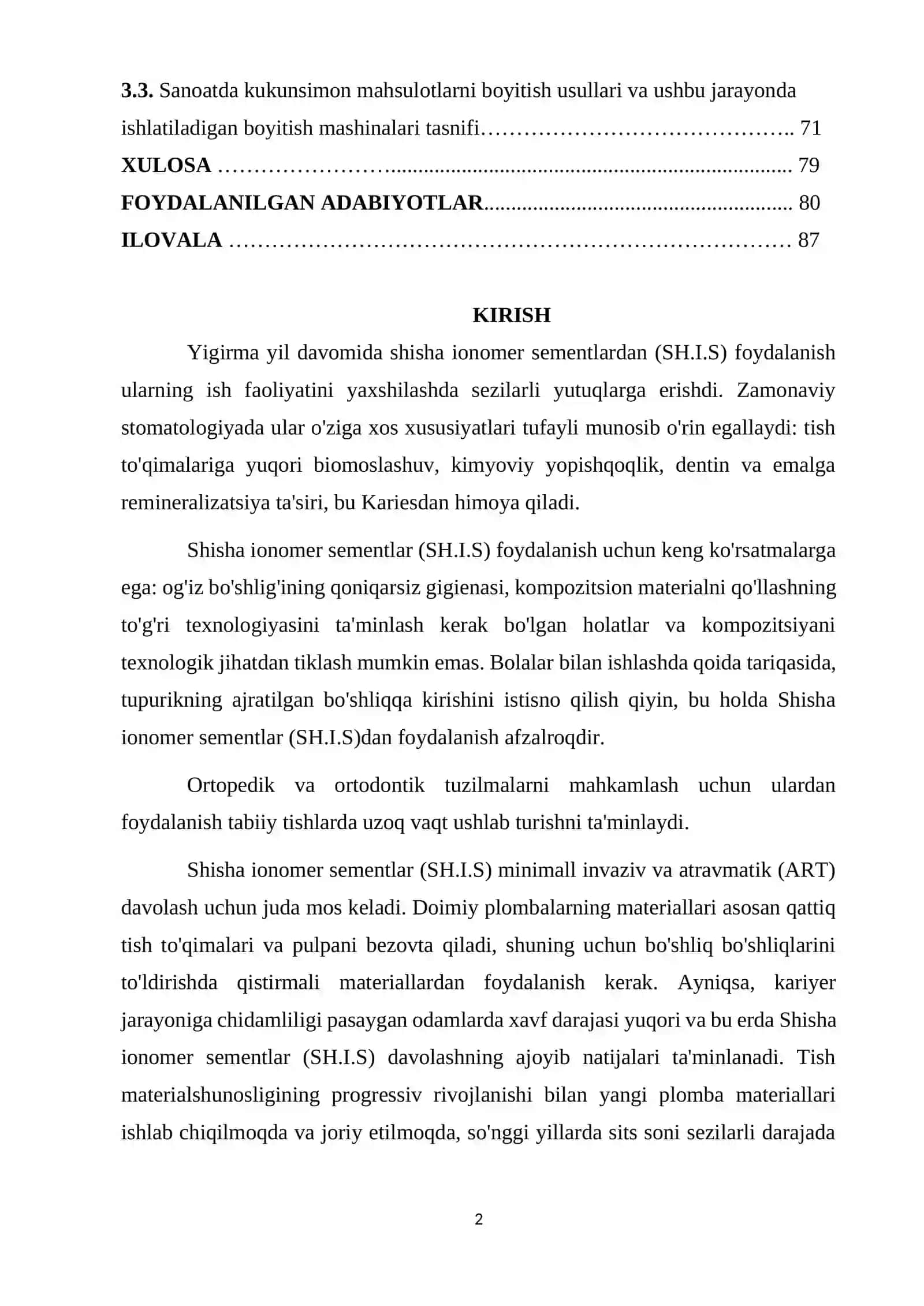 SHISHA IONOMER SEMENT MODIFIKATSIYASI VA XUSUSIYATLARI 2