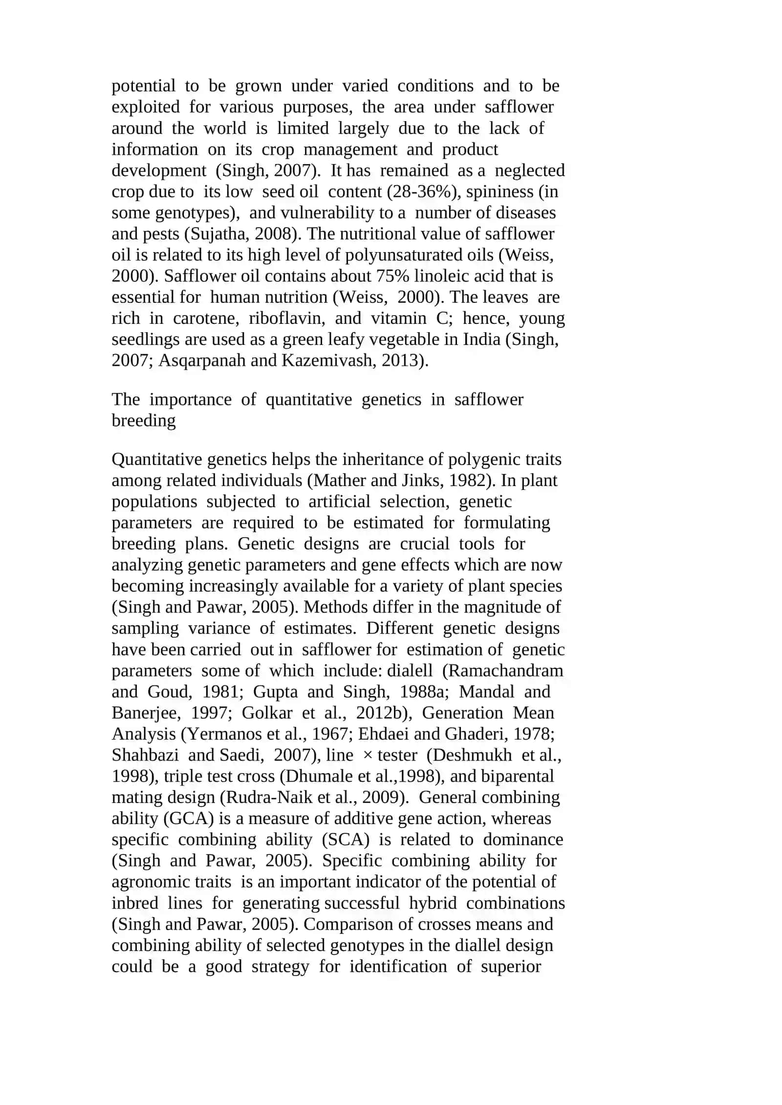 Breeding improvements in safflower (Carthamus tinctorius L.): A review 2