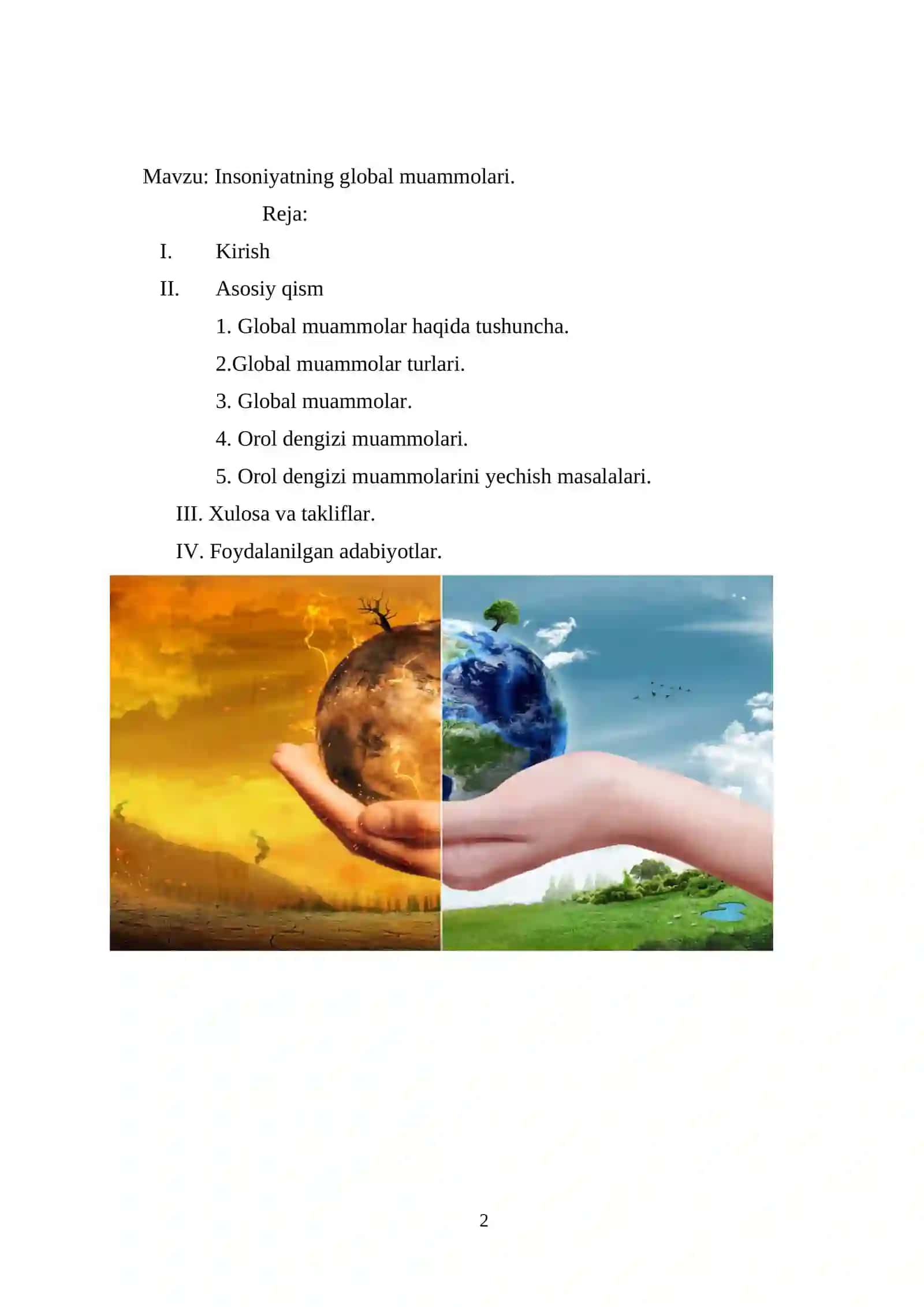 Insoniyatning global muammolari KURS ISHI 2