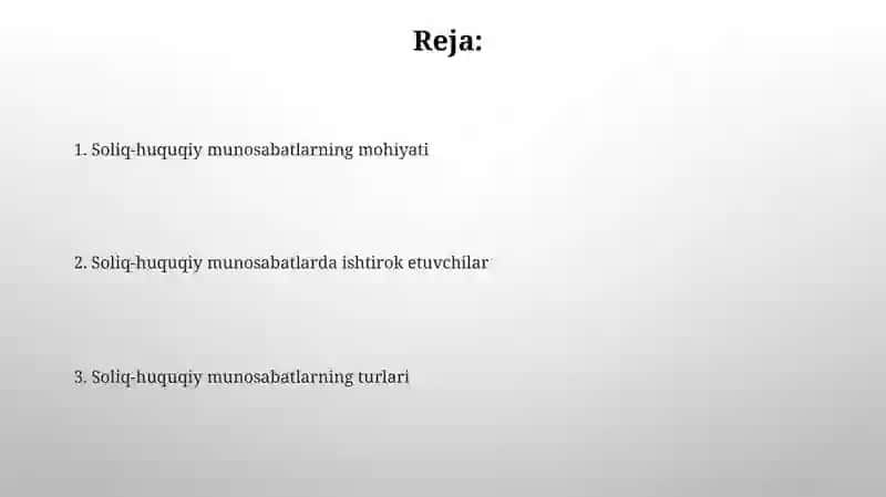 Soliq huquqiy munosabatlar va ularning turlari 2