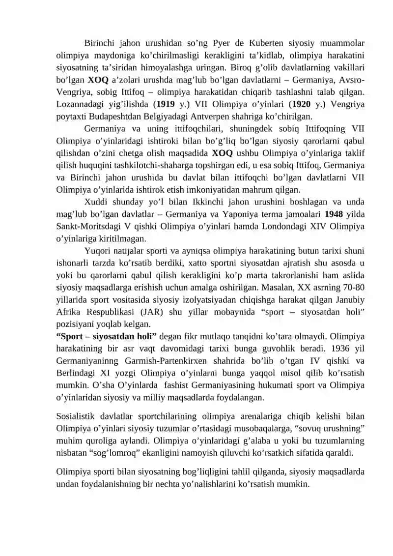 Olimpiya o‘yinlari va siyosat 2