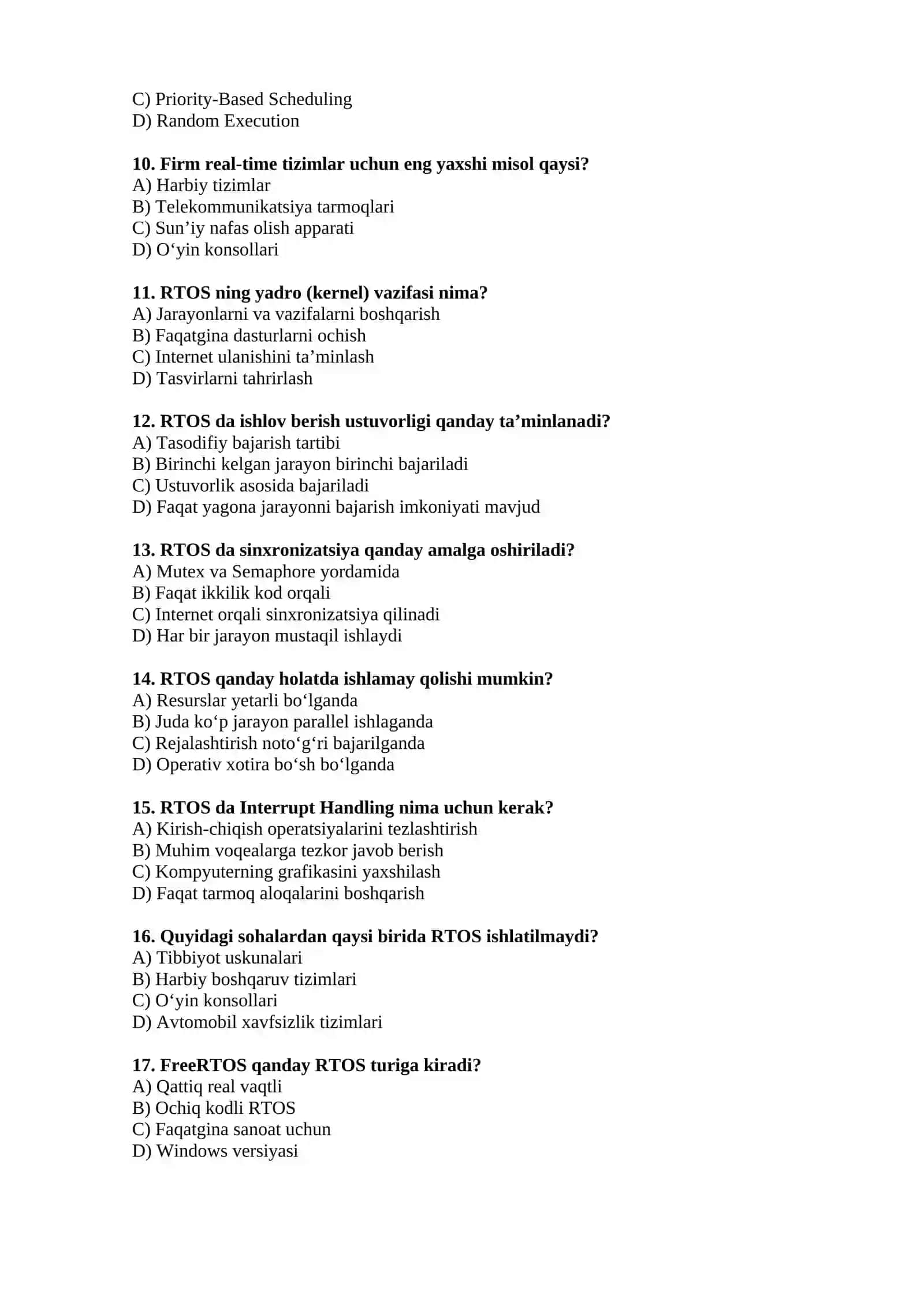 Real vaqtda operatsion tizim (RTOS) nima uchun ishlatiladi? 2