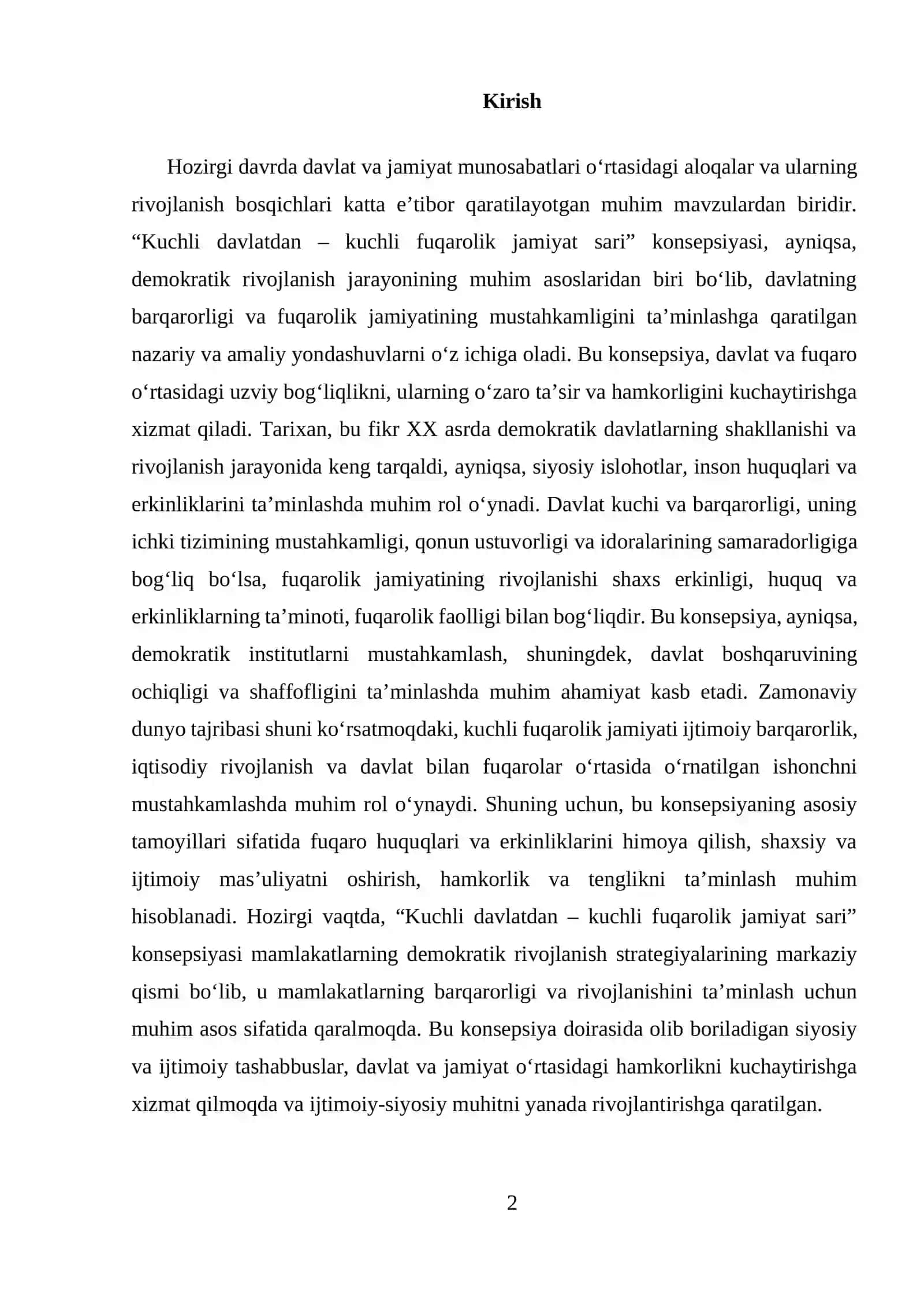 "Kuchli davlatdan- kuchli fuqarolik jamiyat sari” konsepsiyasi" 2