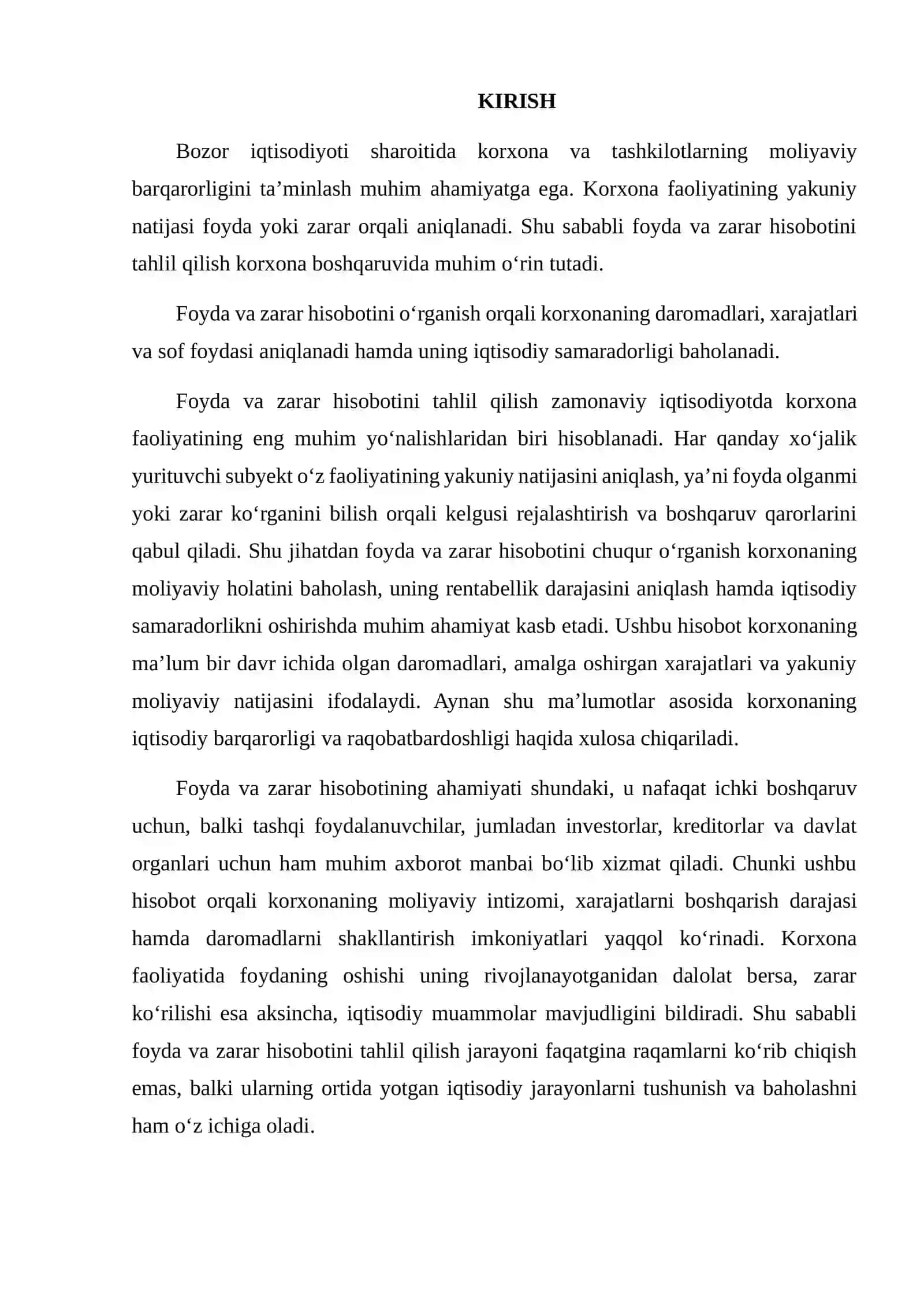 Foyda va zarar hisobotini tahlil qilish 2