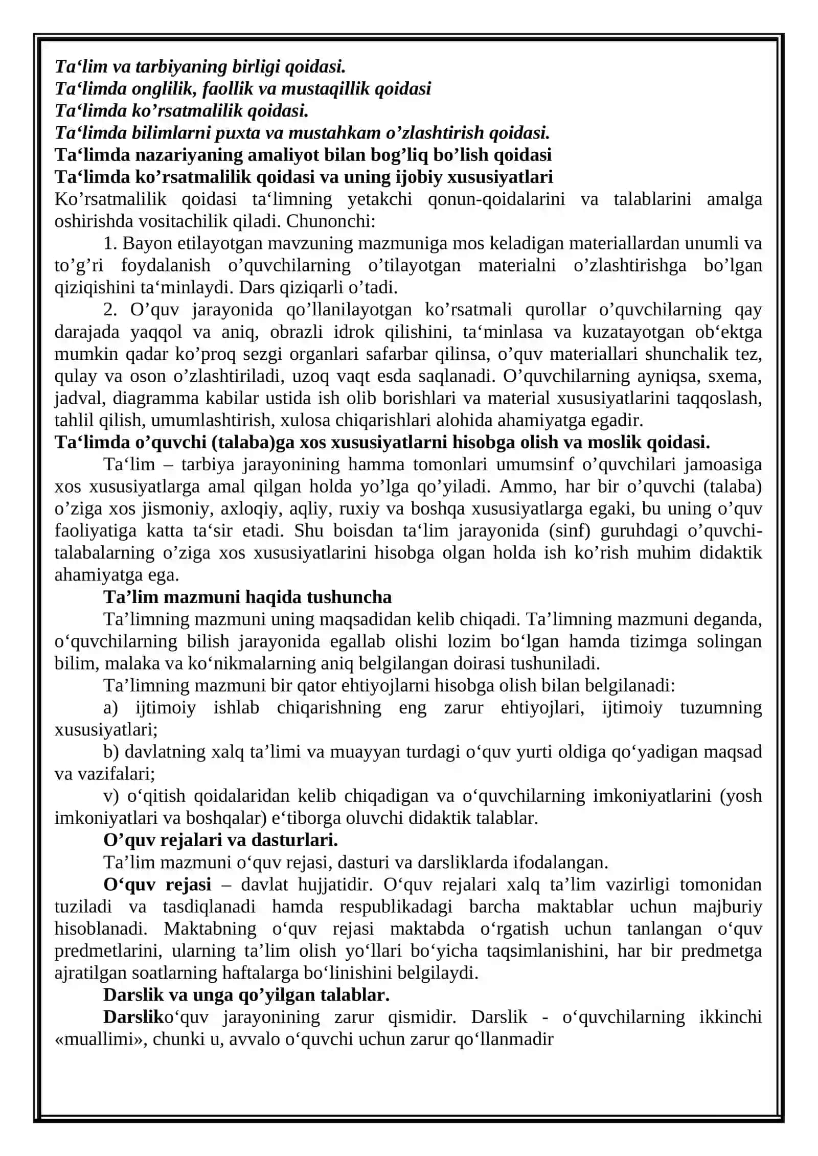 TA’LIM MAZMUNINI BELGILASHDA QAYSI QONUNIYATLARGA AMAL QILISH LOZIM 2