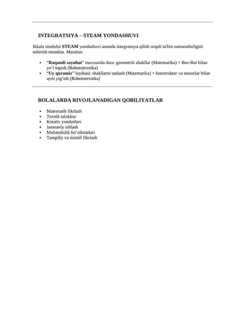 Robototexnika va Matematik rivojlanish modullari 2