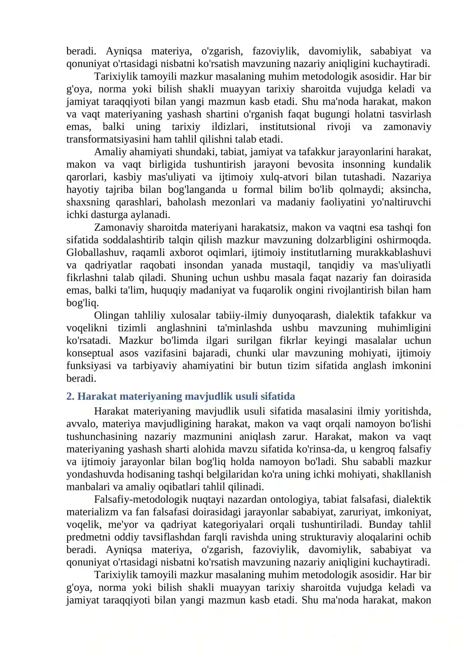 Mavzu: HARAKAT, MAKON VA VAQT MATERIYANING YASHASH SHARTI 2