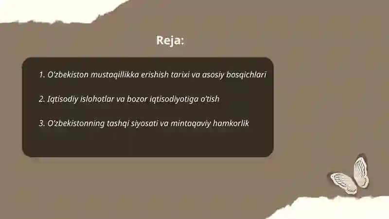 O’zbekistonning o’ziga xos istiqlol va taraqqiyot yo’li 2