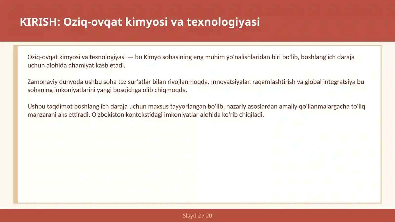 OZIQ-OVQAT KIMYOSI VA TEXNOLOGIYASI 2