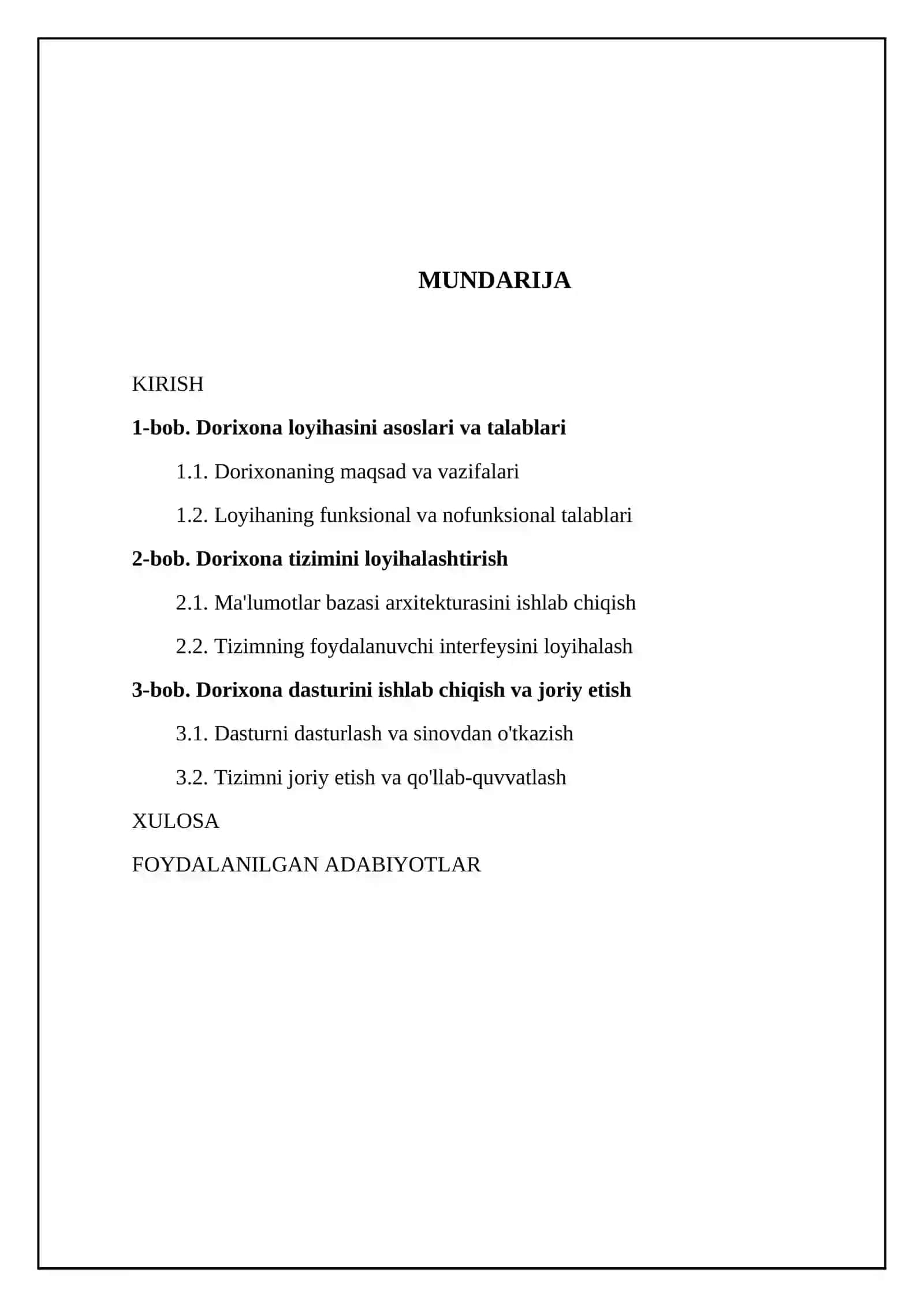 Dorixona(apteka) loyihasini loyihalashtirish va ishlab chiqish 2