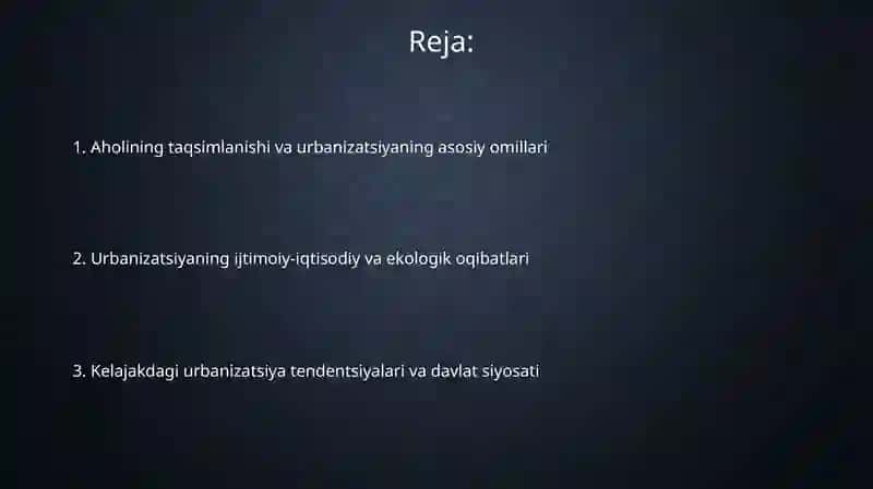 Aholining joylashuvi va urbanizatsiya 2