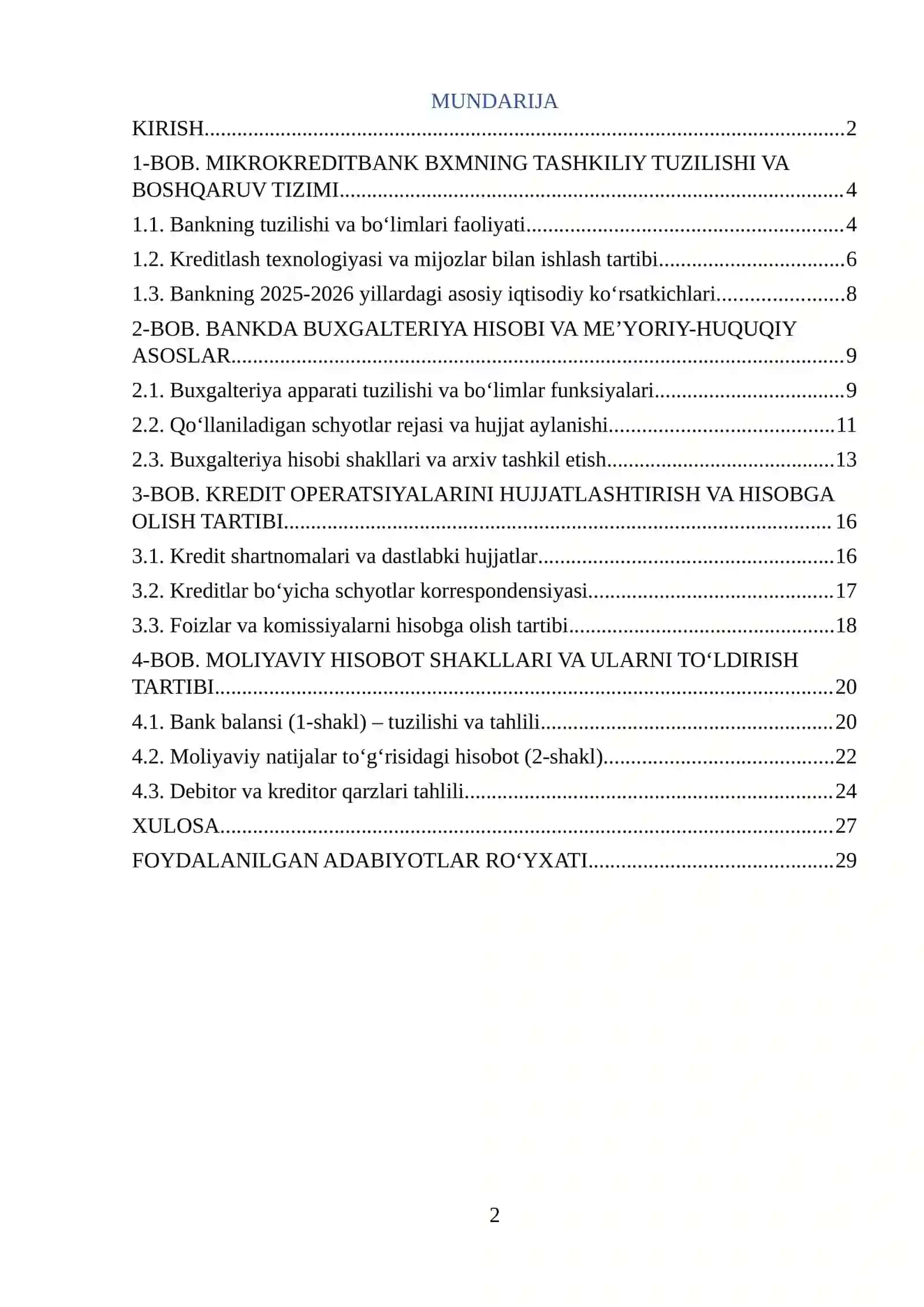 Andijon viloyati Baliqchi tumani Mikrokreditbank BXM. MALAKAVIY AMALIYOT HISOBOTI 2