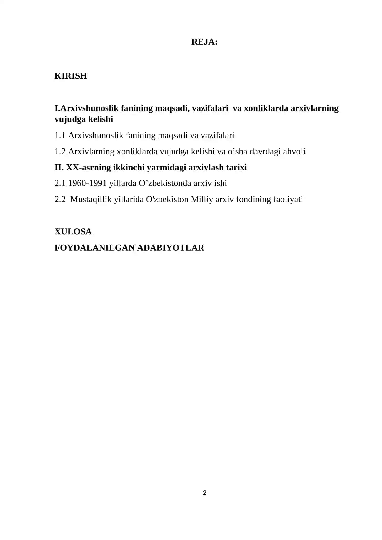 O`ZBEKISTONDA ARXIV ISHI NAZARIYASI VA AMALIYOTI 2
