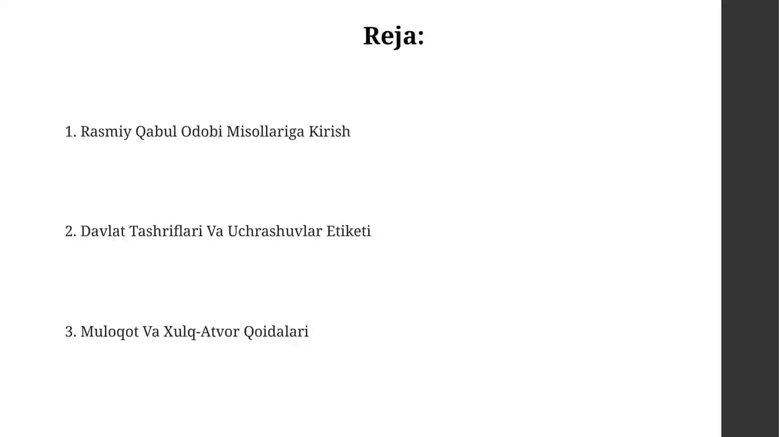 Rasmiy qabul etiketi boʻyicha misollar bilan tanishish 2