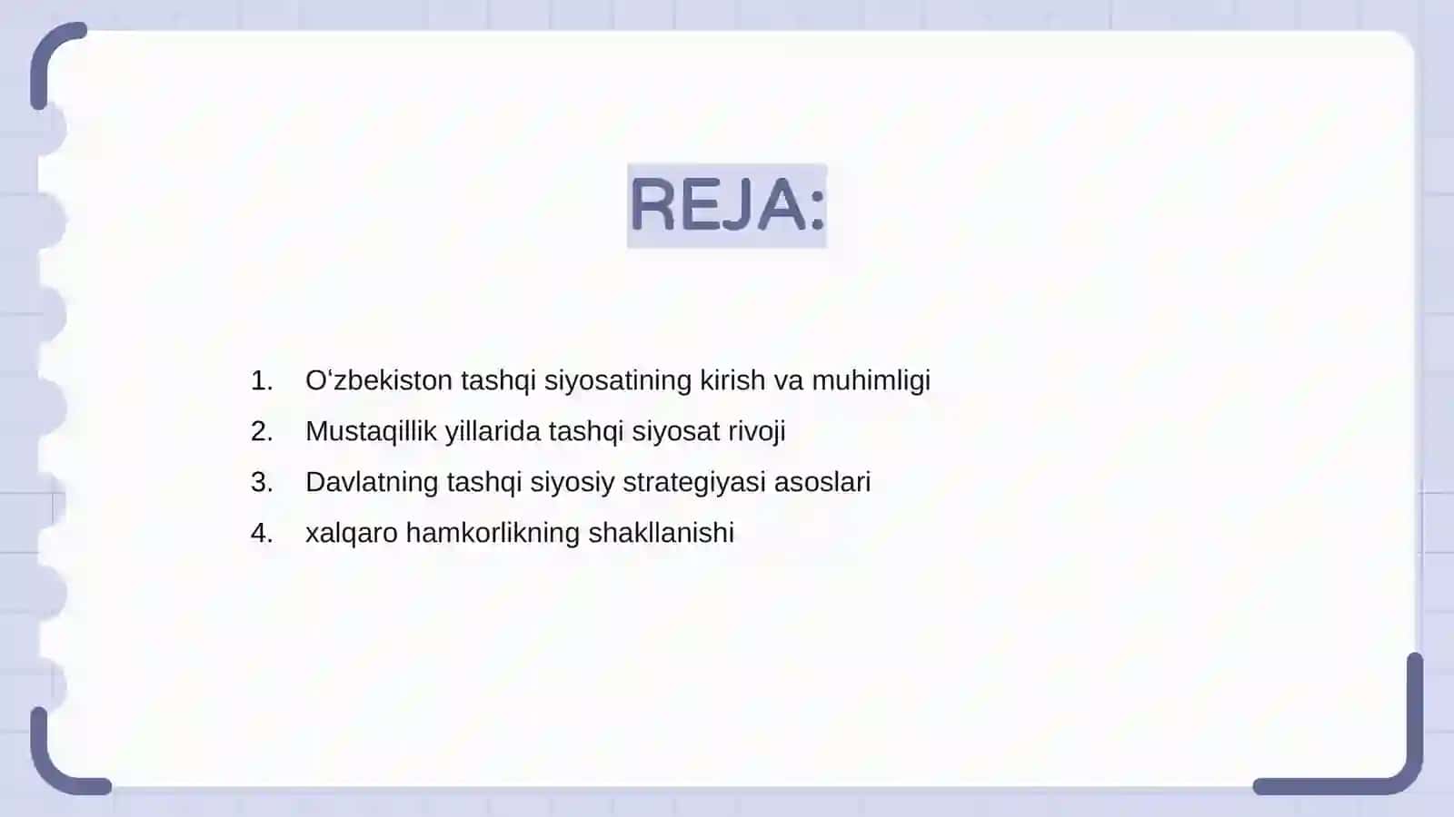 Oʻzbekiston respublikasi tashqi siyosiy faoliyatining shakllanishi va uning ustuvor yoʻnalishlari 2