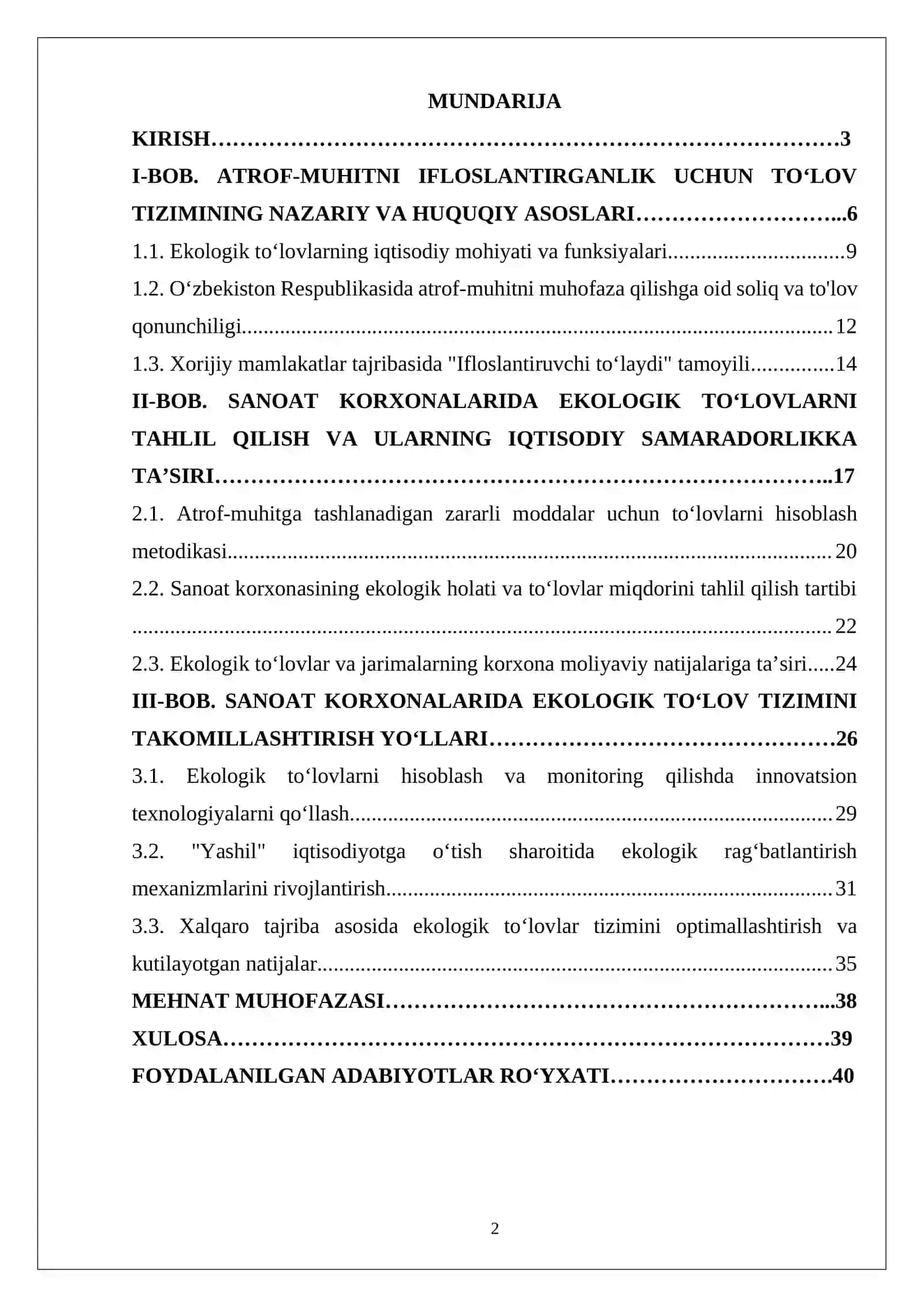 Sanoat korxonasining to‘lov tizimi: Atrof-muhitni ifloslantirganlik uchun to‘lov 2