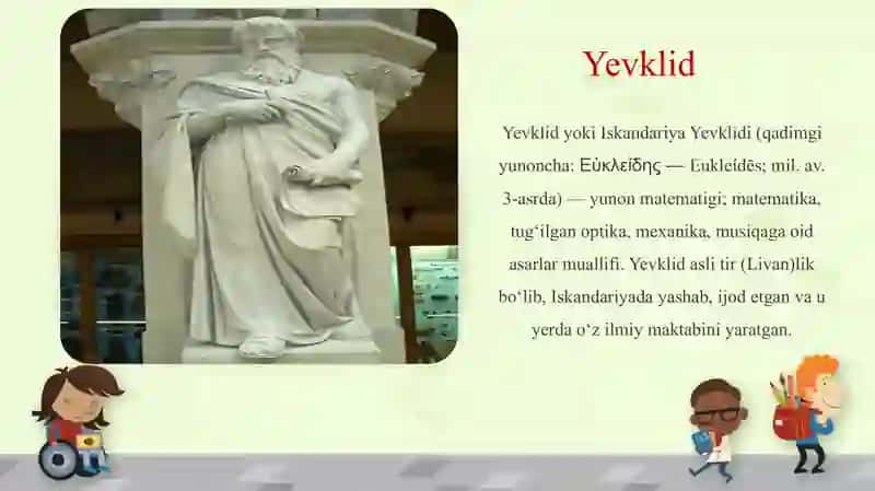 Yevklid va Eratosfen hayotlari va ijod haqida ma'lumot 2